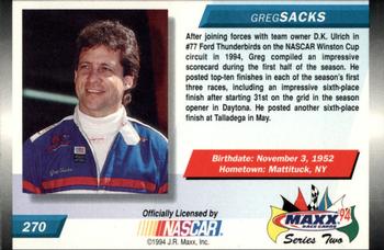 1994 Maxx #270 Greg Sacks Back