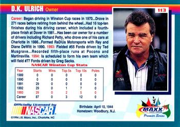 1994 Maxx Premier Series #113 D.K. Ulrich Back