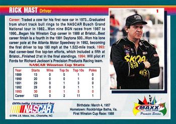 1994 Maxx Premier Series #1 Rick Mast Back
