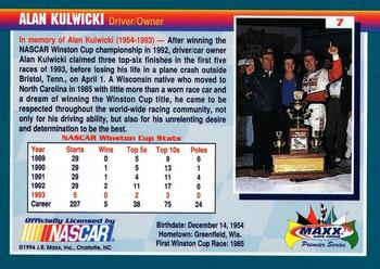1994 Maxx Premier Series #7 Alan Kulwicki Back