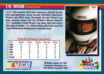 1994 Maxx Premier Series #45 T.W. Taylor Back