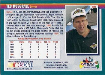 1994 Maxx Premier Series #55 Ted Musgrave Back