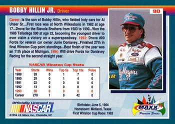 1994 Maxx Premier Series #90 Bobby Hillin Jr. Back