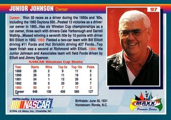 1994 Maxx Premier Series #97 Junior Johnson Back