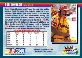 1994 Maxx Premier Series #149 Bob Johnson Back