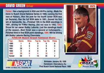 1994 Maxx Premier Series #165 David Green Back