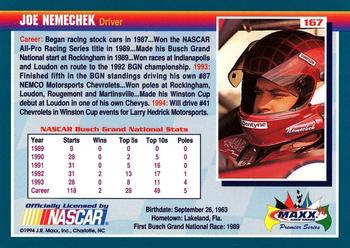 1994 Maxx Premier Series #167 Joe Nemechek Back