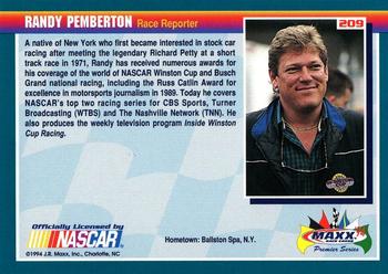 1994 Maxx Premier Series #209 Randy Pemberton Back