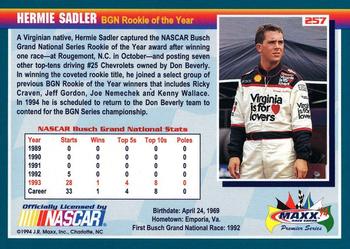 1994 Maxx Premier Series #257 Hermie Sadler Back