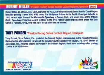 1994 Maxx Premier Series #255 Robert Miller / Tony Ponder Back