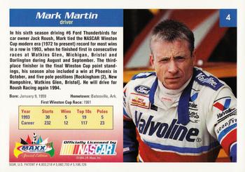 1994 Maxx Premier Series - Jumbos #4 Mark Martin Back
