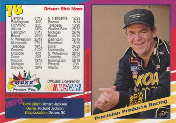 1994 Maxx Premier Plus #78 Rick Mast's Car Back