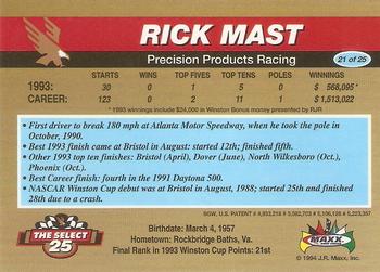 1994 Maxx - Select 25 #21 Rick Mast Back