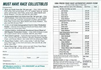 1994 Press Pass #NNO Must Have Race Collectibles Back