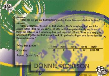 1994 Press Pass #104 Donnie Richeson Back