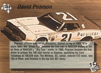 1994 Press Pass #133 David Pearson Back