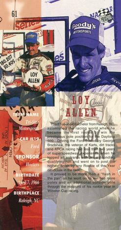 1994 Press Pass Optima XL #61 Loy Allen Jr. Back