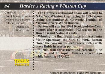 1994 Traks #4 Hardee's Racing Back