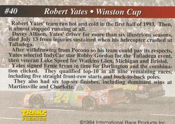 1994 Traks #40 Robert Yates Back