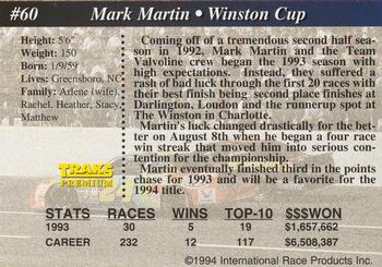 1994 Traks #60 Mark Martin Back