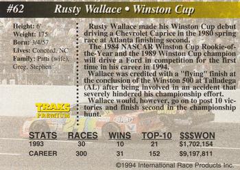 1994 Traks #62 Rusty Wallace Back