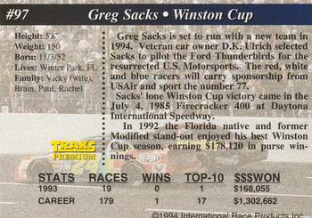 1994 Traks #97 Greg Sacks Back