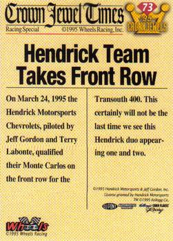 1995 Wheels Crown Jewels #73 Hendrick Takes Front Row Back