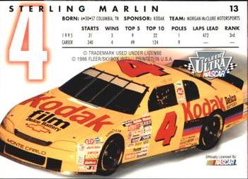 1996 Ultra #13 Sterling Marlin Back
