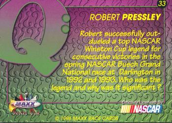 1996 Maxx #33 Robert Pressley Back