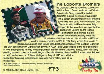 1996 Maxx - Family Ties #FT3 Terry Labonte/Bobby Labonte Back