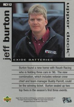 1996 Upper Deck Road to the Cup #RC112 Jeff Burton Back