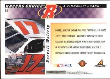 1997 Pinnacle Racer's Choice #52 Darrell Waltrip's Car Back