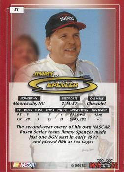 1999 Wheels #51 Jimmy Spencer Back