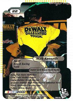 2000 Press Pass Trackside #22 Matt Kenseth Back