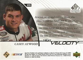 2000 SP Authentic - High Velocity #HV8 Casey Atwood Back