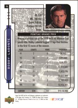 2000 Upper Deck MVP #75 Bobby Labonte's Car Back