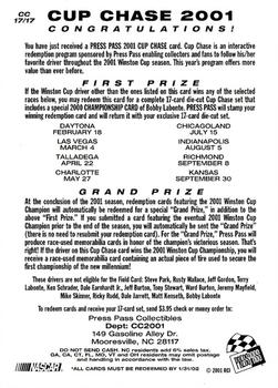 2001 Press Pass - Cup Chase #CC 17 Field Card Back