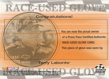 2001 Press Pass Stealth - Race-Used Glove Drivers #G 5 Terry Labonte Back
