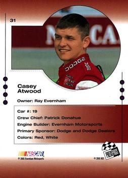 2001 Press Pass Trackside #31 Casey Atwood Back
