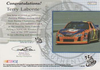 2002 Press Pass - Burning Rubber Drivers #BRD 6 Terry Labonte Back