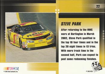 2002 Press Pass Optima #22 Steve Park Back