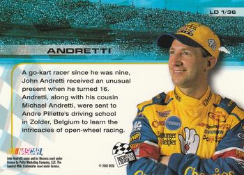 2002 Press Pass Trackside - License to Drive #LD 1 John Andretti Back