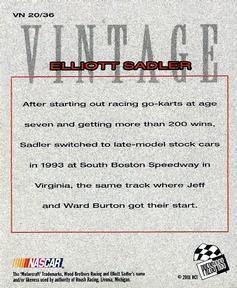 2002 Press Pass - Vintage #VN 20 Elliott Sadler Back