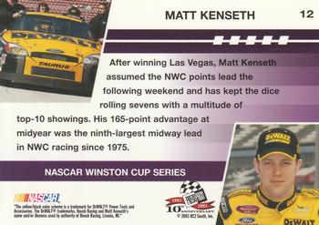 2003 Press Pass Optima #12 Matt Kenseth Back