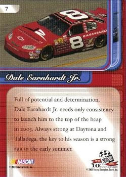 2003 Press Pass Premium #7 Dale Earnhardt Jr. Back