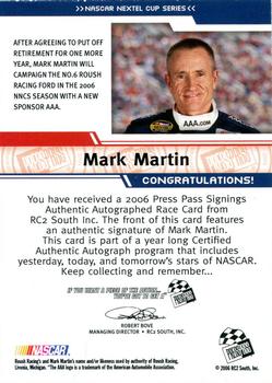 2006 Press Pass - Signings Gold Red Ink #NNO Mark Martin Back
