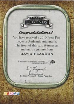 2010 Press Pass Legends - Autographs Copper #NNO David Pearson Back