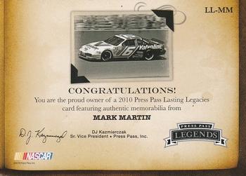 2010 Press Pass Legends - Lasting Legacies Holofoil #LL-MM Mark Martin Back