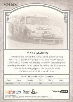2010 Press Pass Legends - Motorsports Masters Holofoil #MM-MM Mark Martin Back