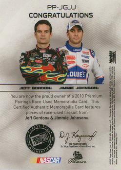 2010 Press Pass Premium - Pairings Firesuits #PP-JGJJ Jeff Gordon/Jimmie Johnson Back